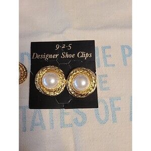 Vintage Designer Shoe Clips & Earrings Goldtone Faux Pearl Bead  Costume Jewelry
